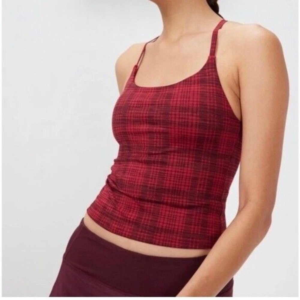 Outdoor Voices Move Free Tank Pomegranate Plaid